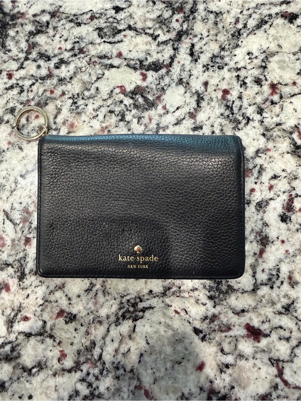 kate spade Black Pebbled Leather Zip Wallet with Key Ring